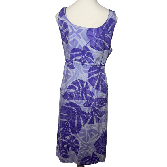 Puanani Dress Women Size M Purple Floating Monstera Empire Tie Front Hawaiian - Picture 2 of 8